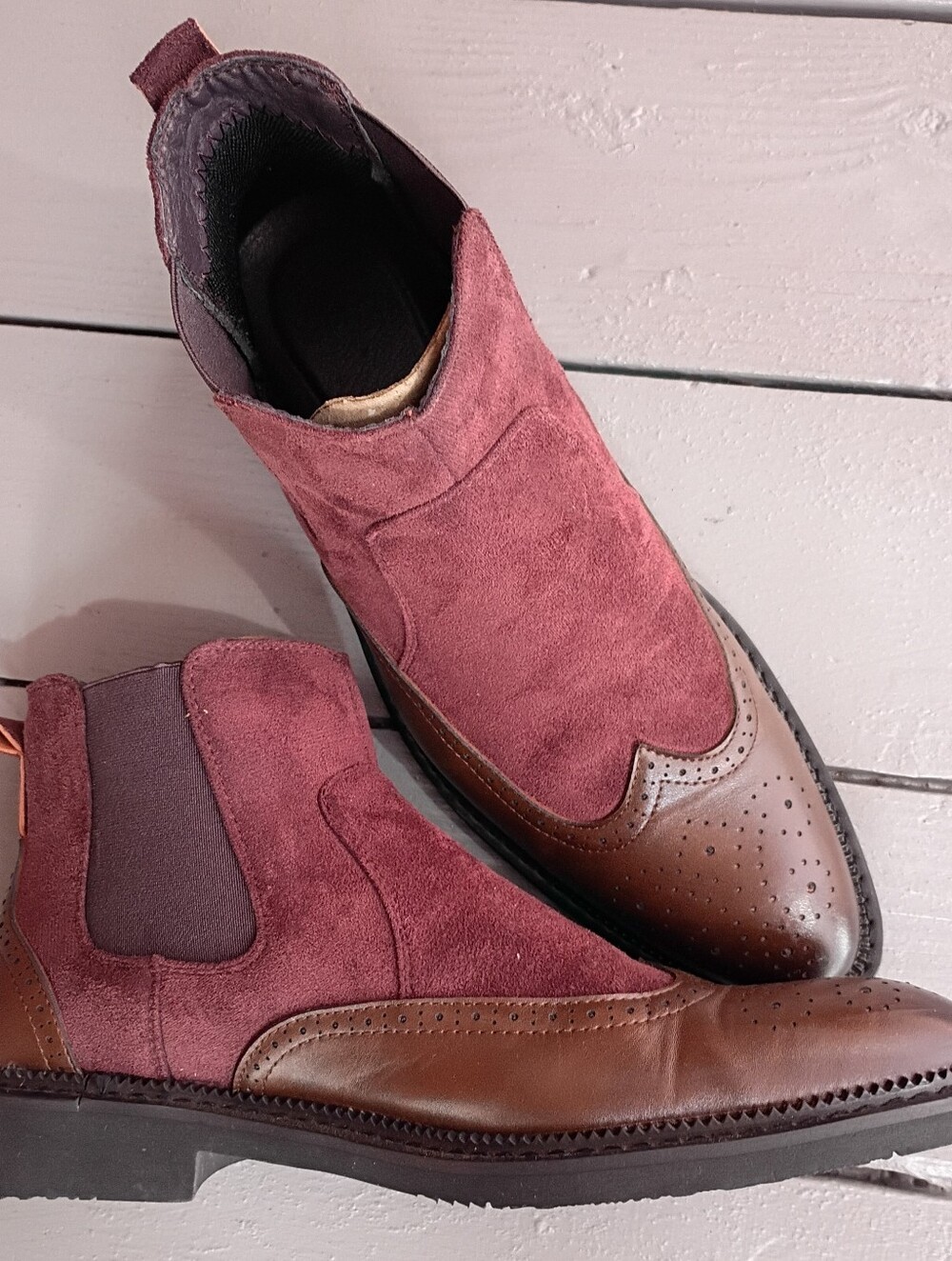 Men's Burgundy Suede and Brown Leather Chukka Boots